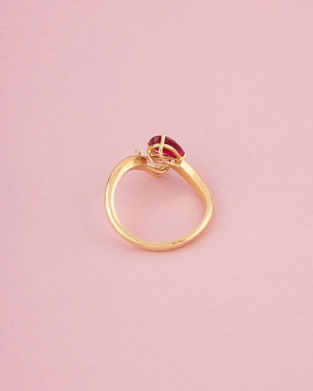 Bague Toi & Moi en or jaune 18k rubis et diamant - Image 3