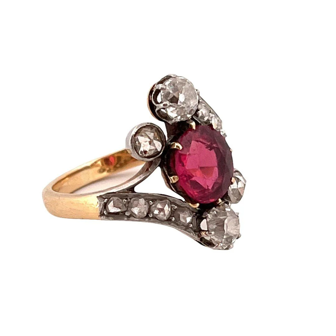 Bague en or jaune et pierre en verre rose, et diamants - Image 4