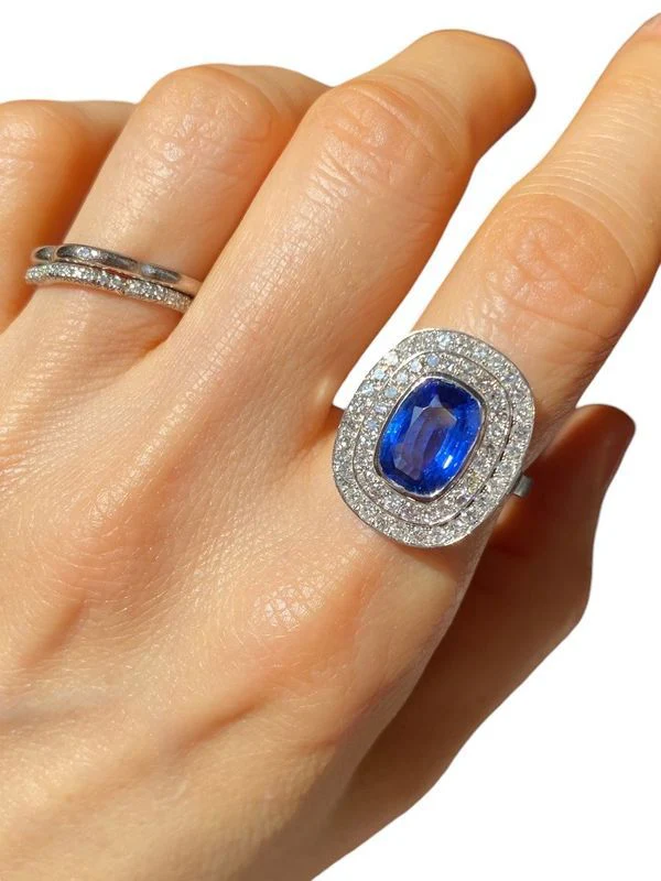 Bague en or blanc 18k saphir et diamants - Image 7
