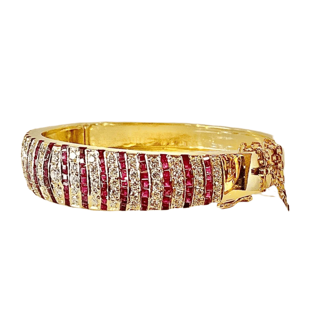 Bracelet Jonc en or jaune, rubis et diamants