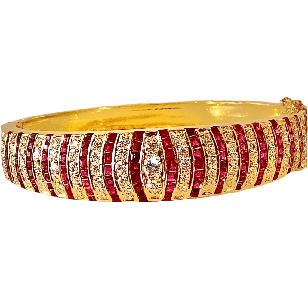 Bracelet Jonc en or jaune, rubis et diamants - Image 3