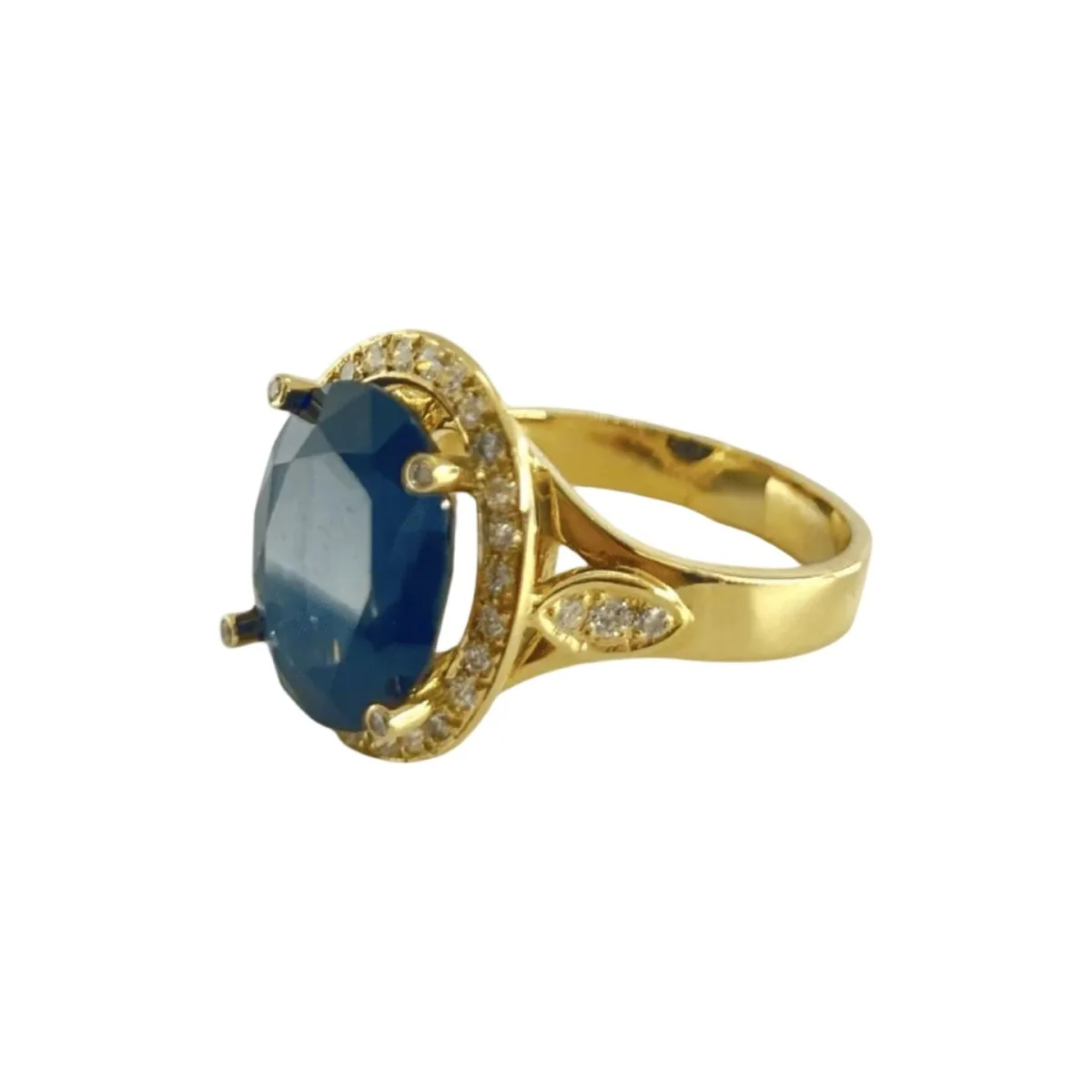 Bague Entourage en or jaune, saphir et diamants - Image 3
