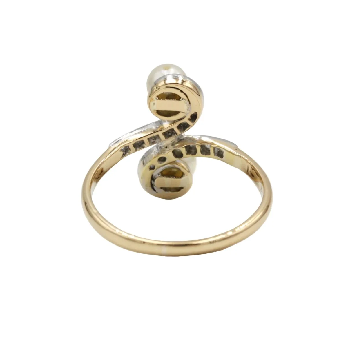Bague Toi & Moi en or jaune, platine, perles et diamants - Image 3