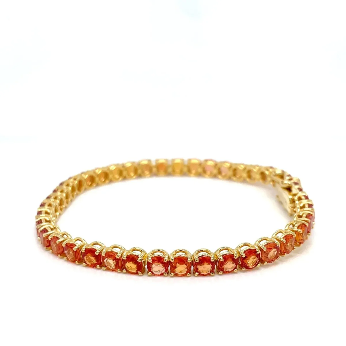 Bracelet de tennis en or jaune avec saphir Padparadsha 11 carats naturel - Image 11