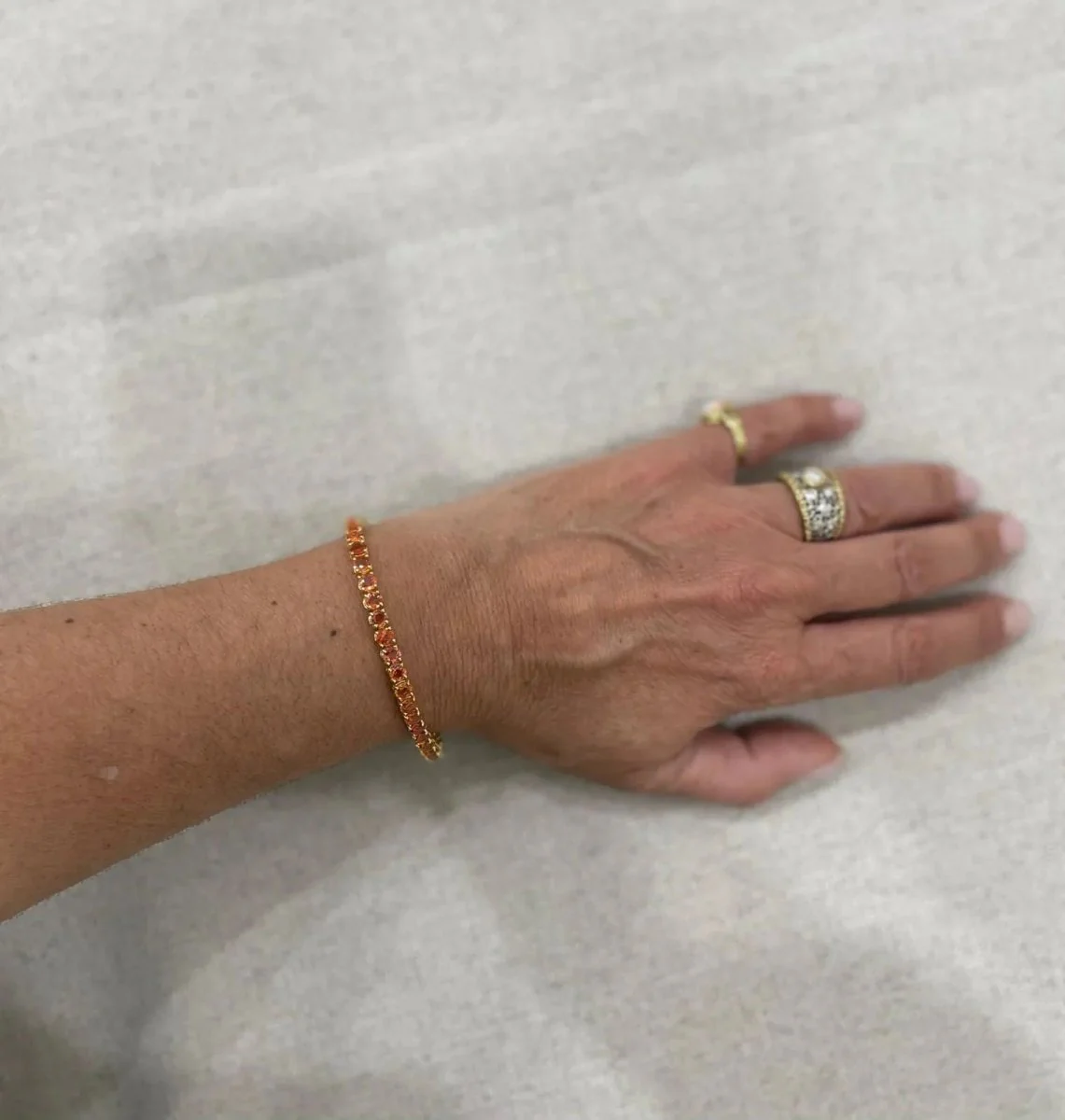 Bracelet de tennis en or jaune avec saphir Padparadsha 11 carats naturel - Image 16