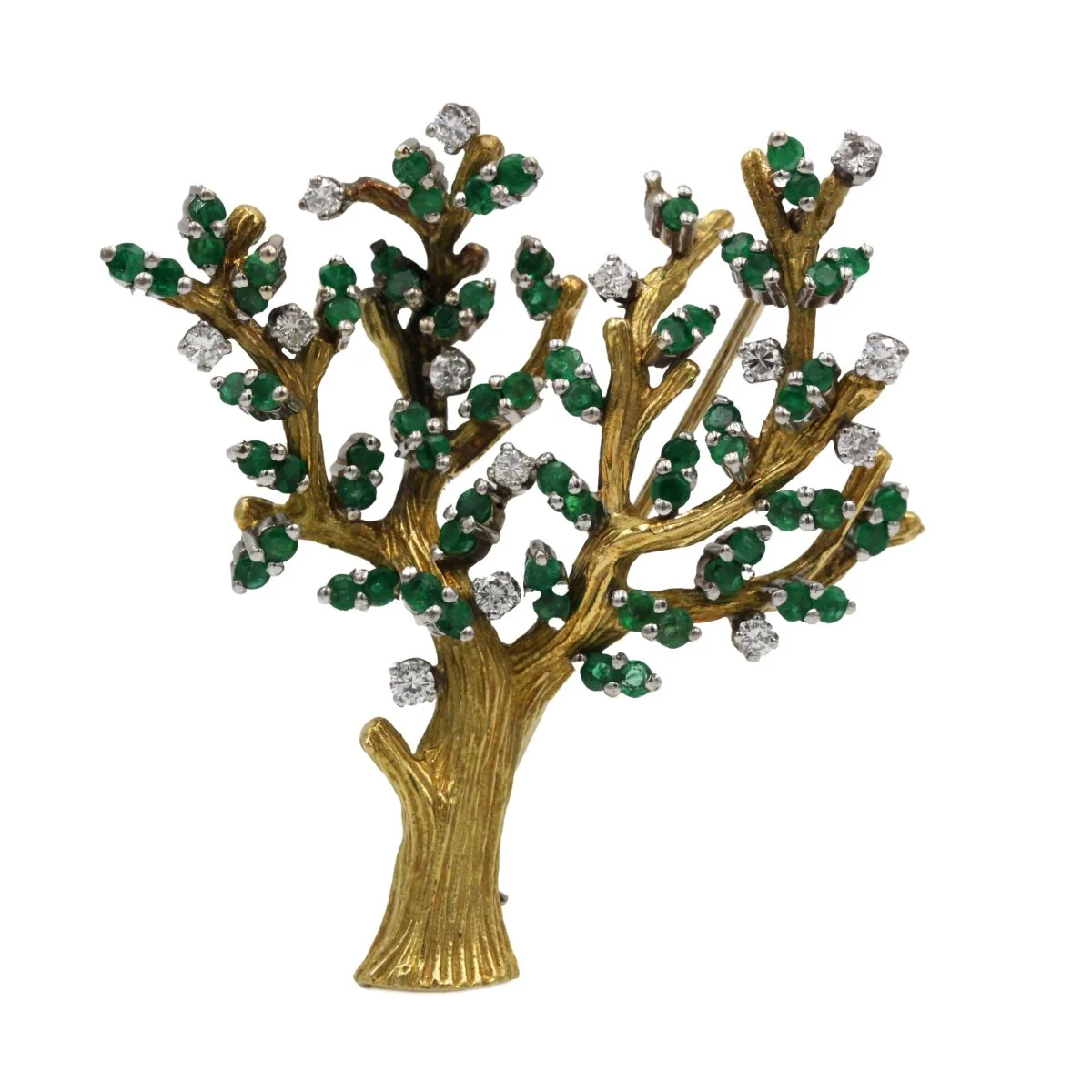 Broche Arbre - Or jaune, Diamants & Emeraudes