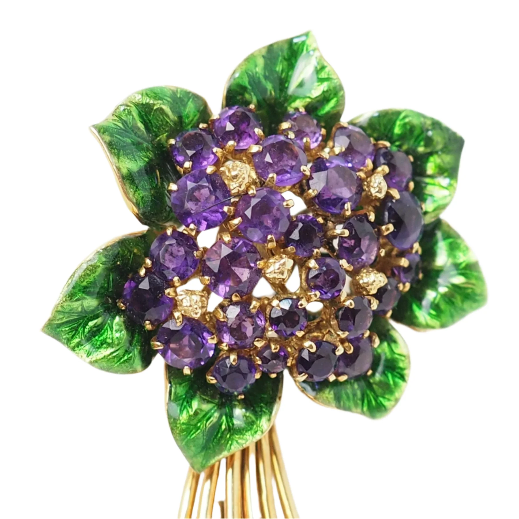 Broche En Or Jaune, Améthystes Et Email - Image 2
