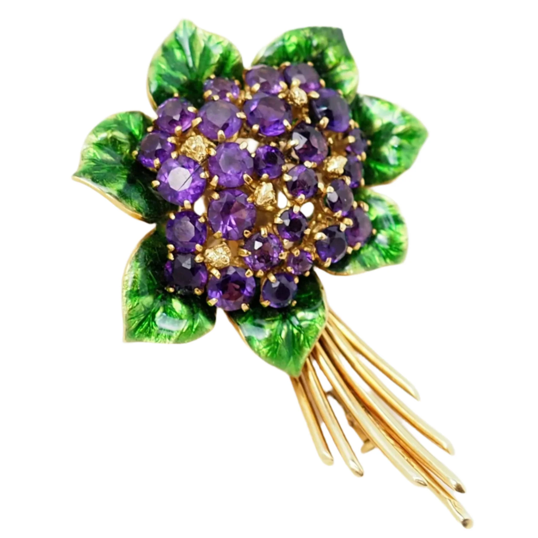 Broche En Or Jaune, Améthystes Et Email - Image 4