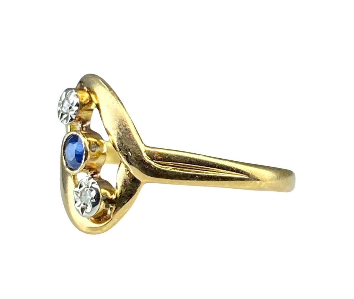 Bague en or jaune 18 carats en saphir et diamants - Image 3
