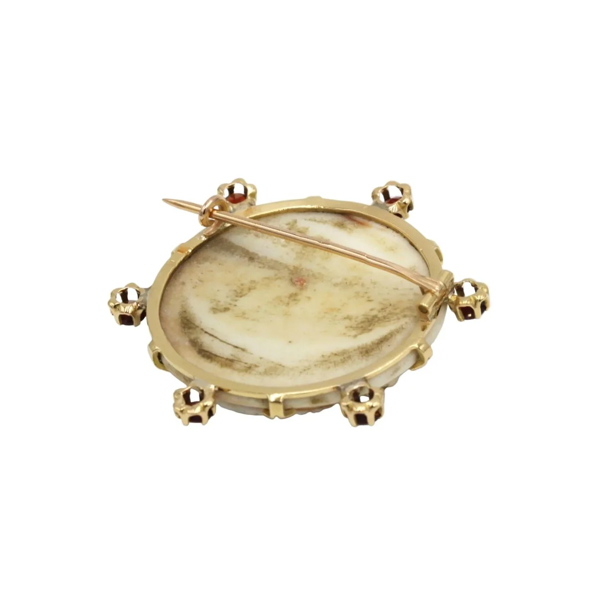 Broche Épingle en or jaune, camée coquillage et grenats - Image 3