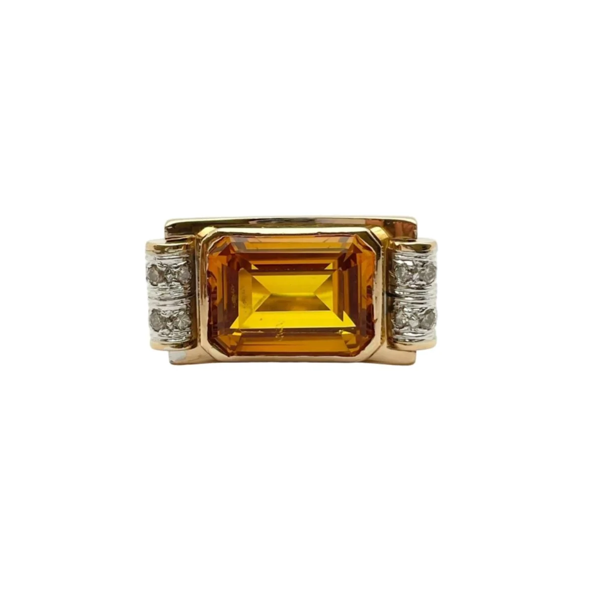 Bague Tank en or jaune, quartz et diamants