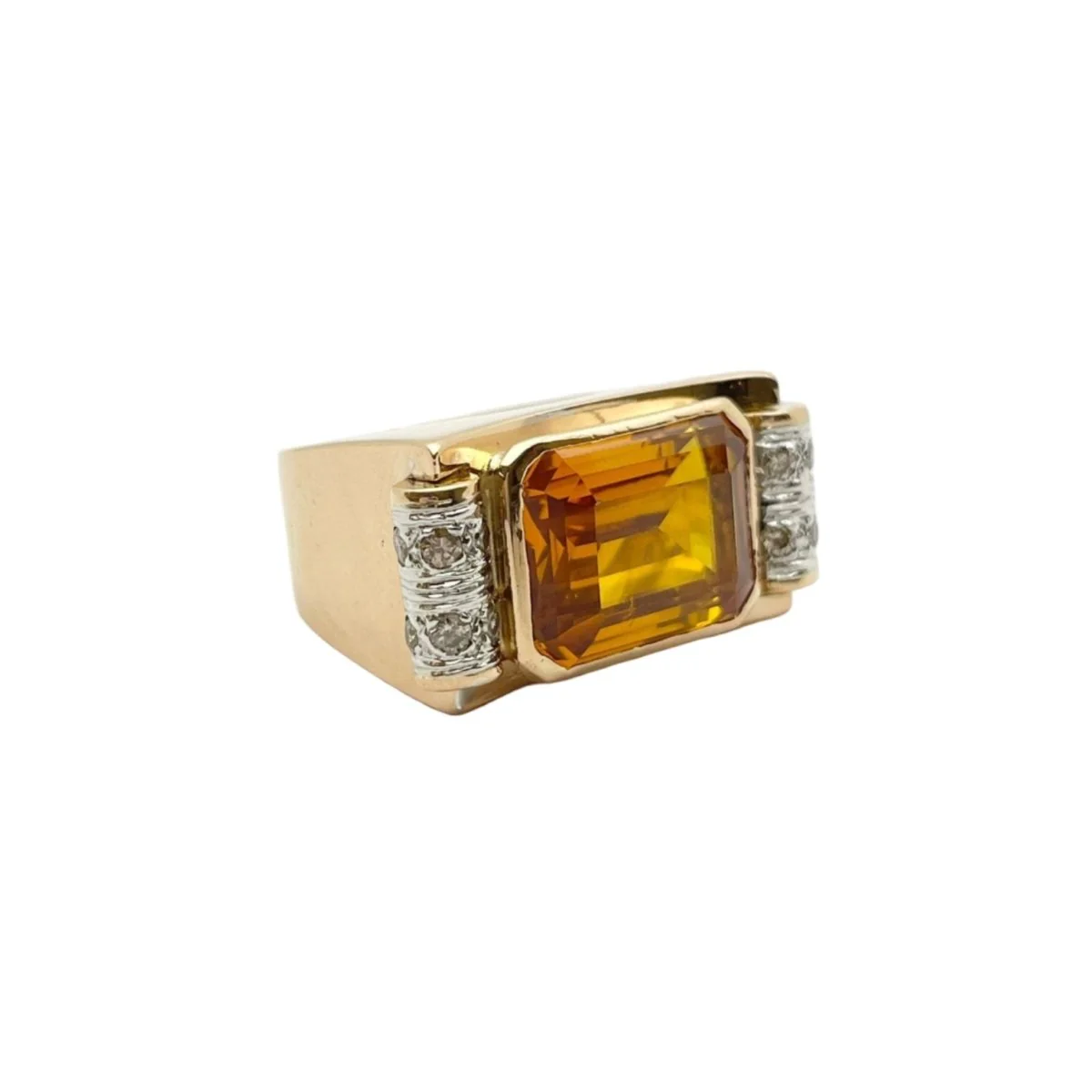 Bague Tank en or jaune, quartz et diamants - Image 4