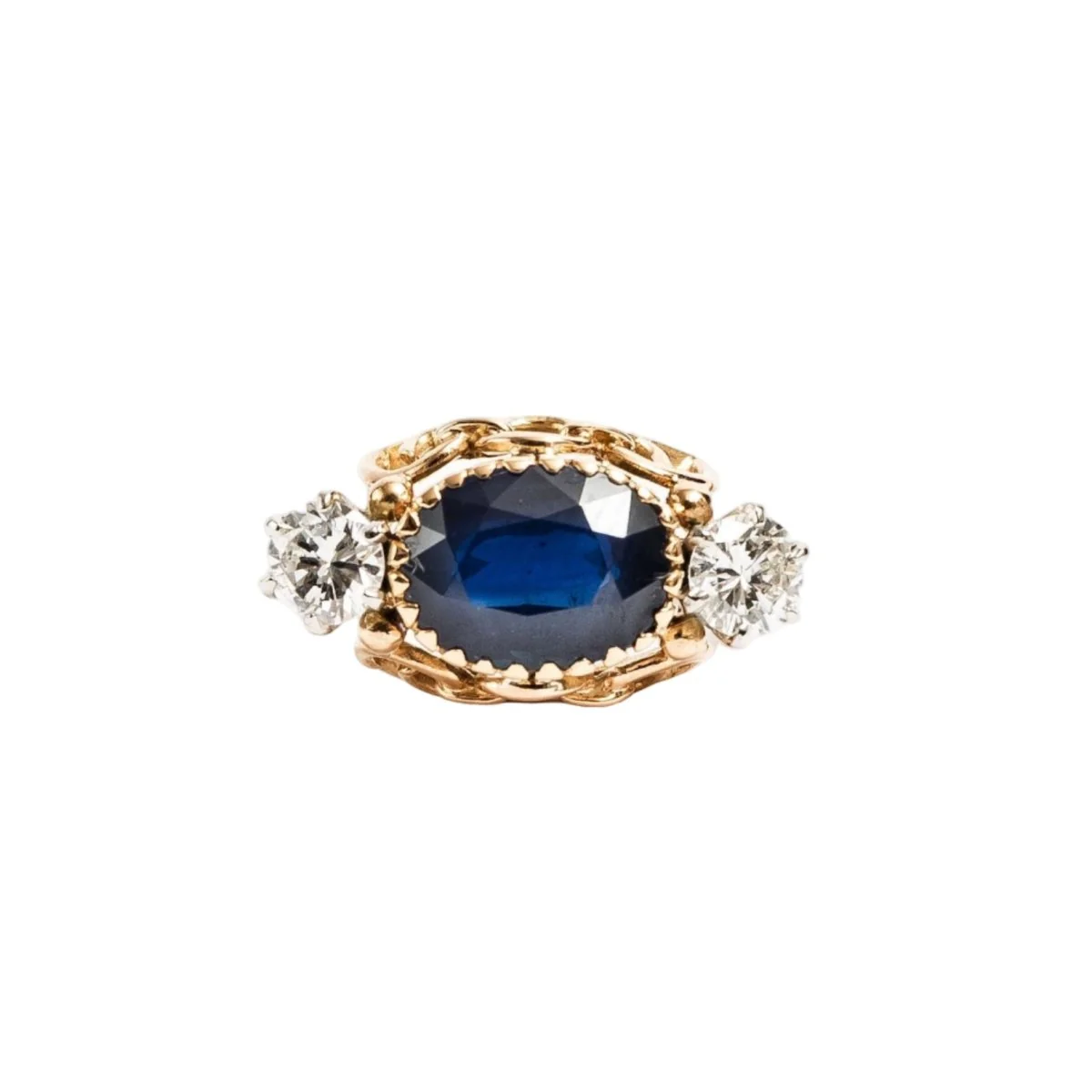 Bague Trilogie en or rose, saphir et diamants