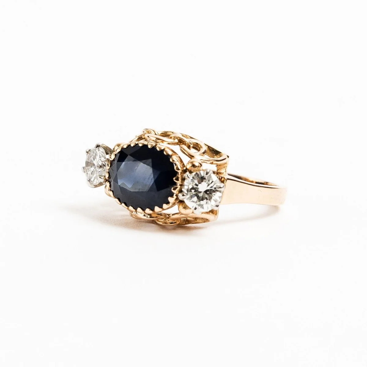 Bague Trilogie en or rose, saphir et diamants - Image 3