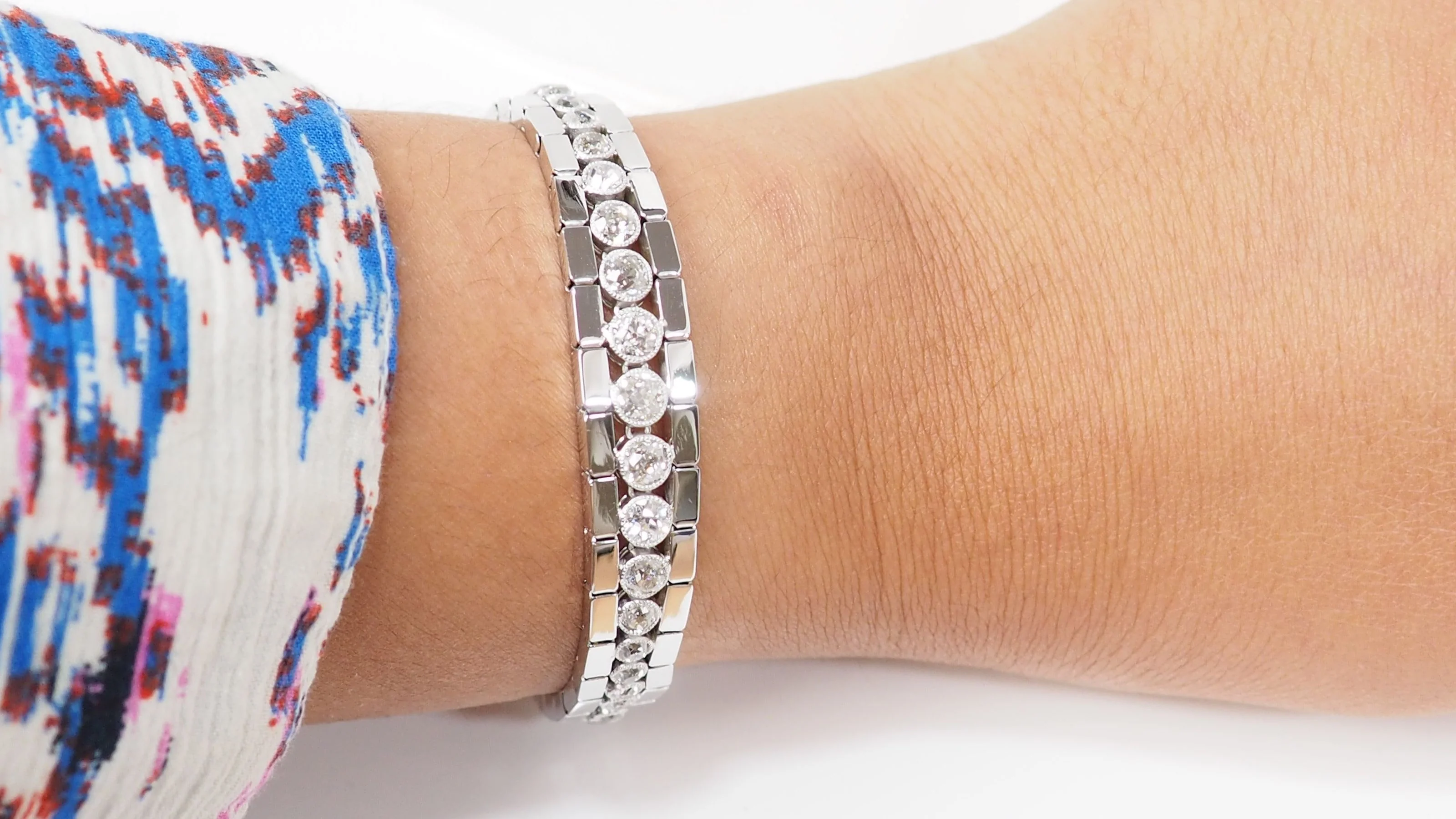 Bracelet rivière ancien en or blanc et diamants - Image 2