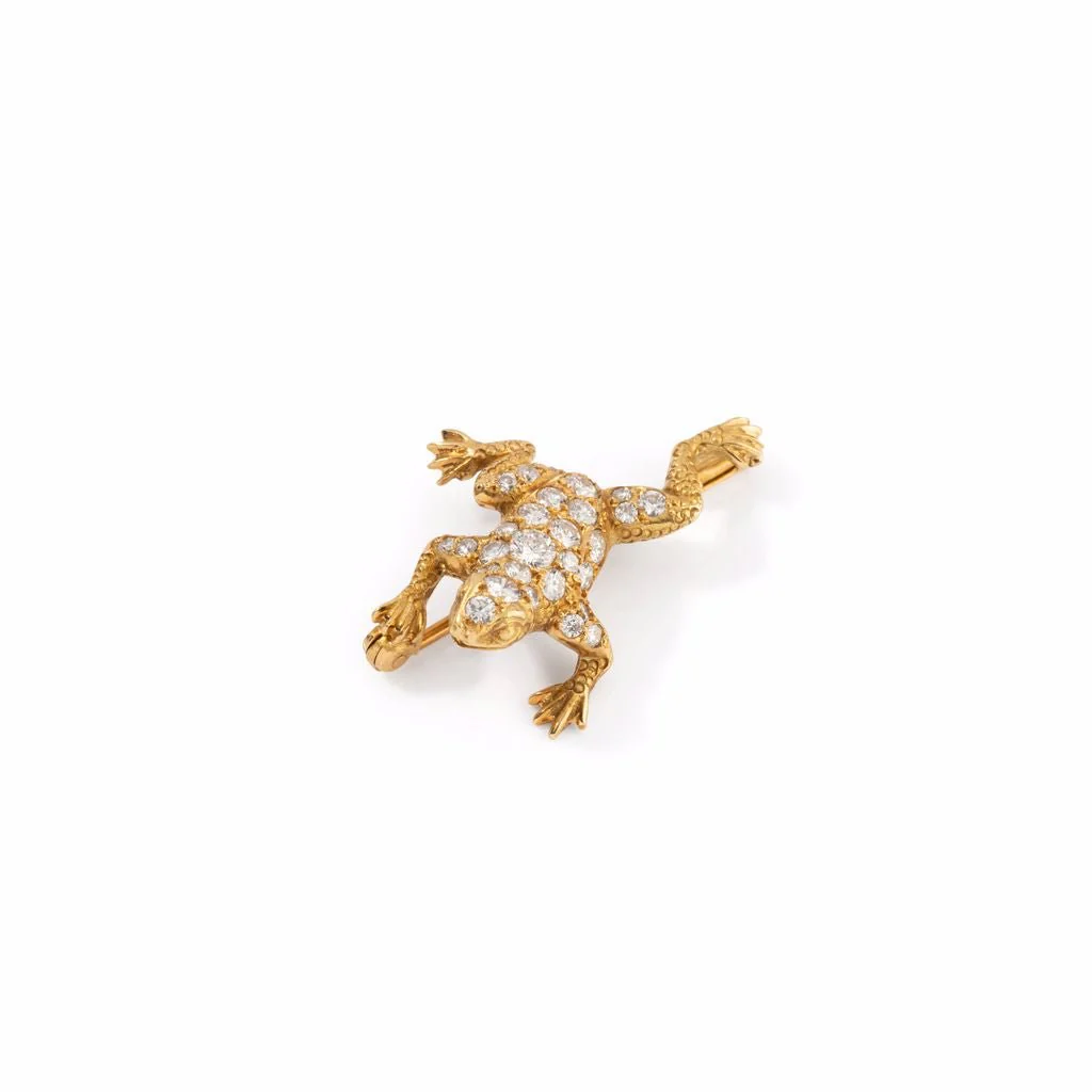 Broche Grenouille en or jaune pavée diamants - Image 4
