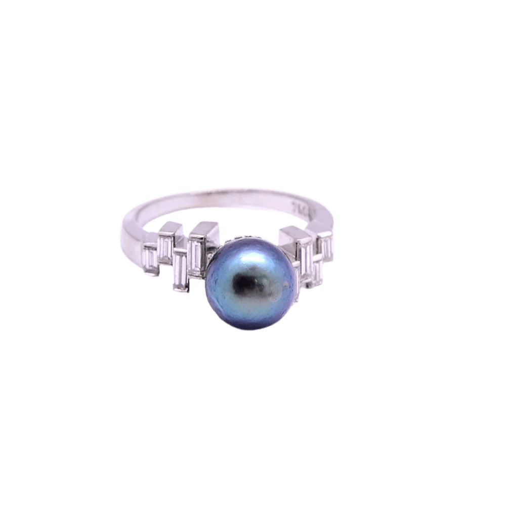 Bague Solitaire en or blanc, perle et diamants