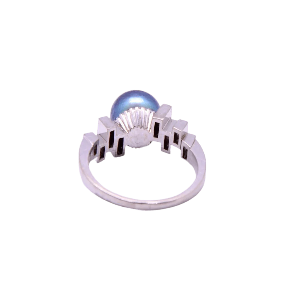 Bague Solitaire en or blanc, perle et diamants - Image 3