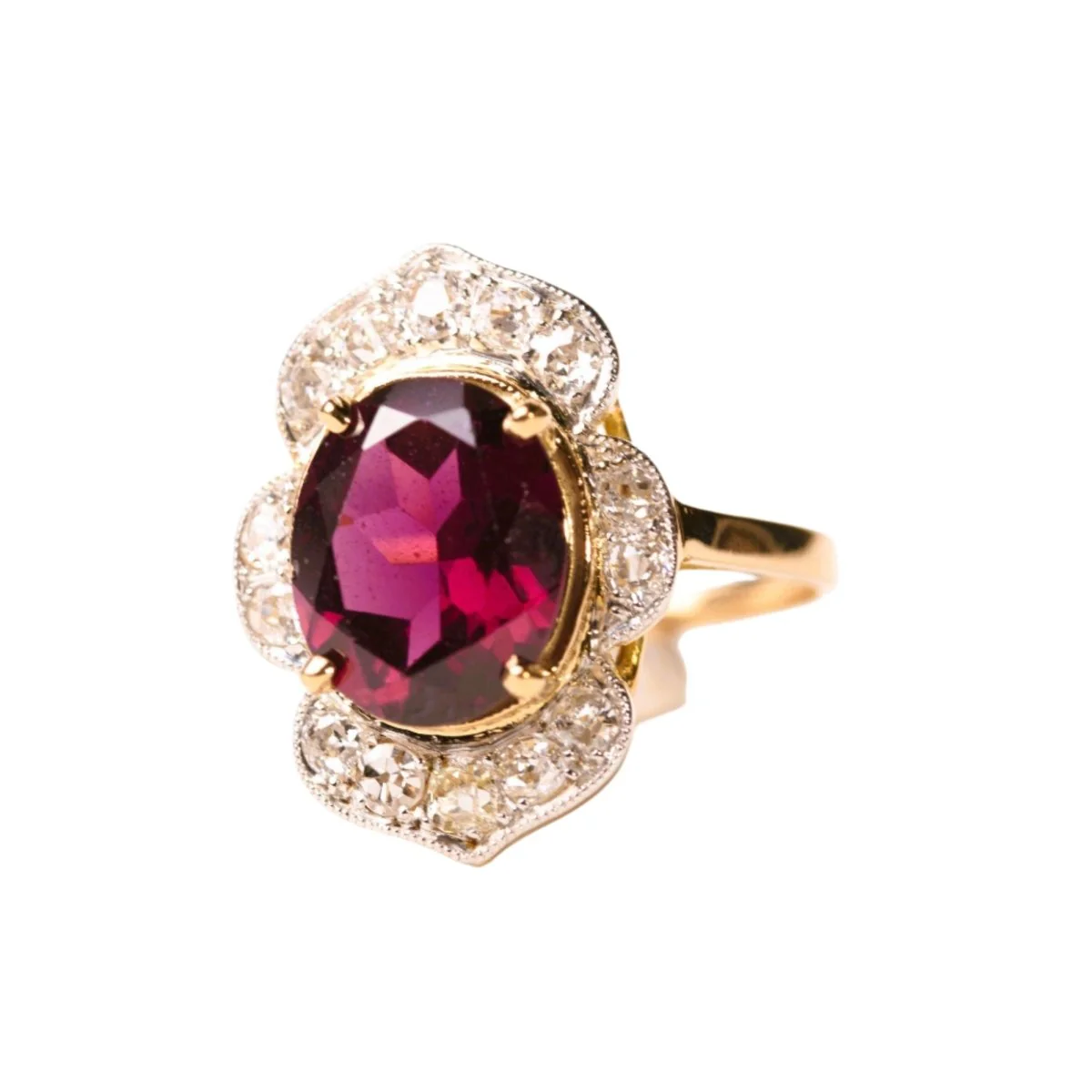 Bague marguerite en or jaune, rhodolite et diamants - Image 4