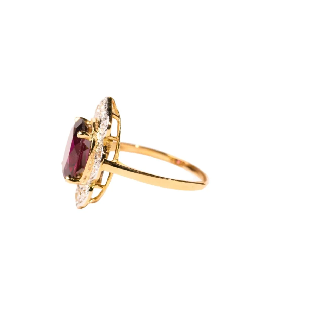 Bague marguerite en or jaune, rhodolite et diamants - Image 5