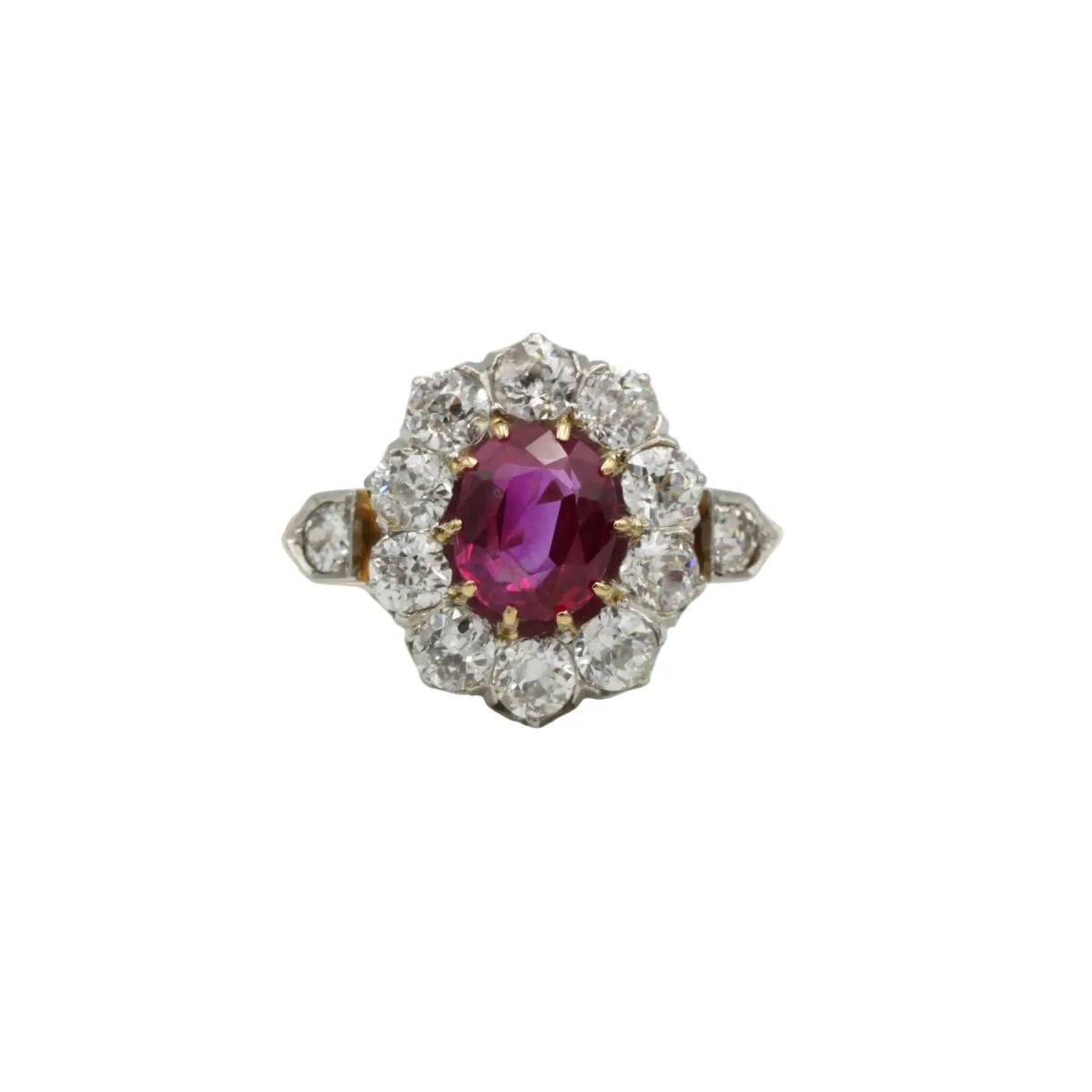 Bague Marguerite en or jaune, platine, rubis et diamants