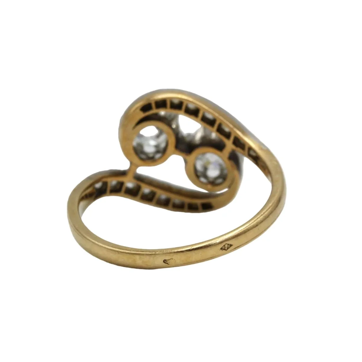 Bague Toi & Moi en or jaune, platine et diamants - Image 3