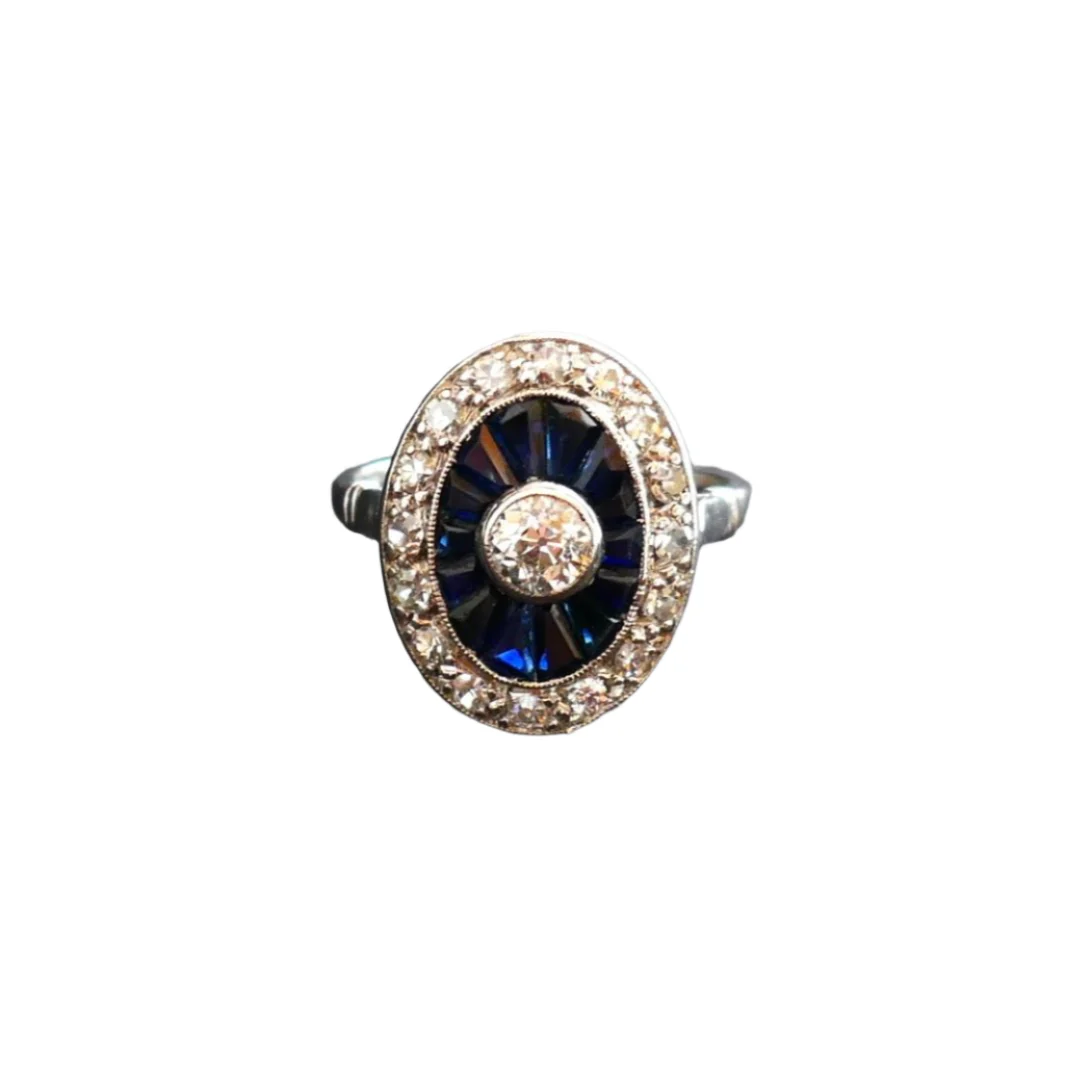 Bague Art Déco platine, saphirs et diamants