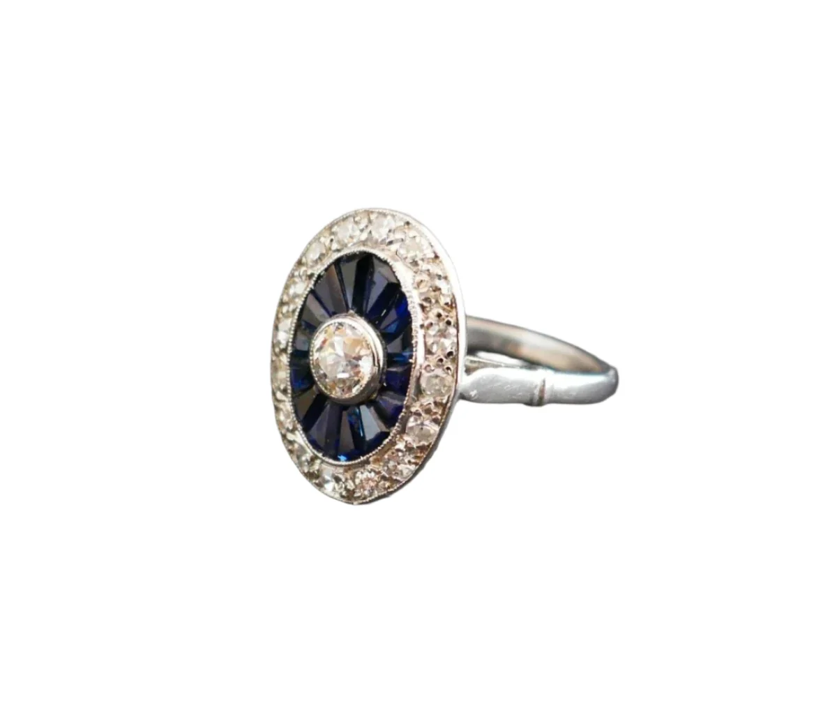 Bague Art Déco platine, saphirs et diamants - Image 3
