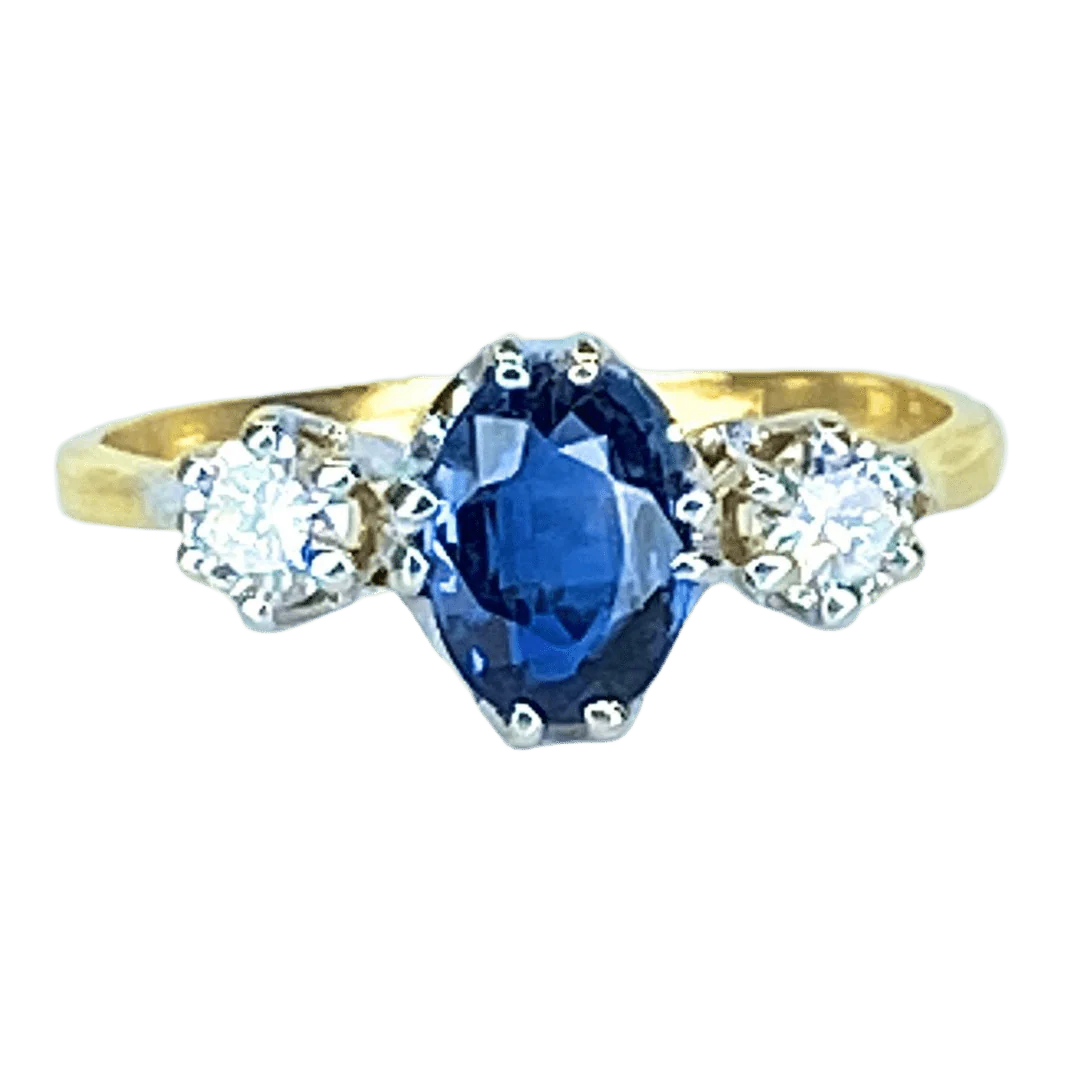 Bague en or jaune, saphir et diamants