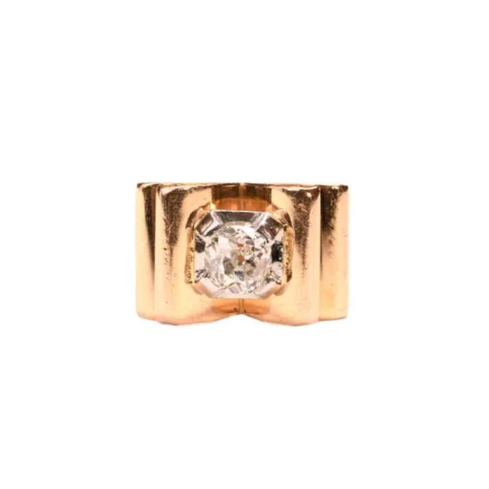 Bague Tank en or jaune, platine et diamants