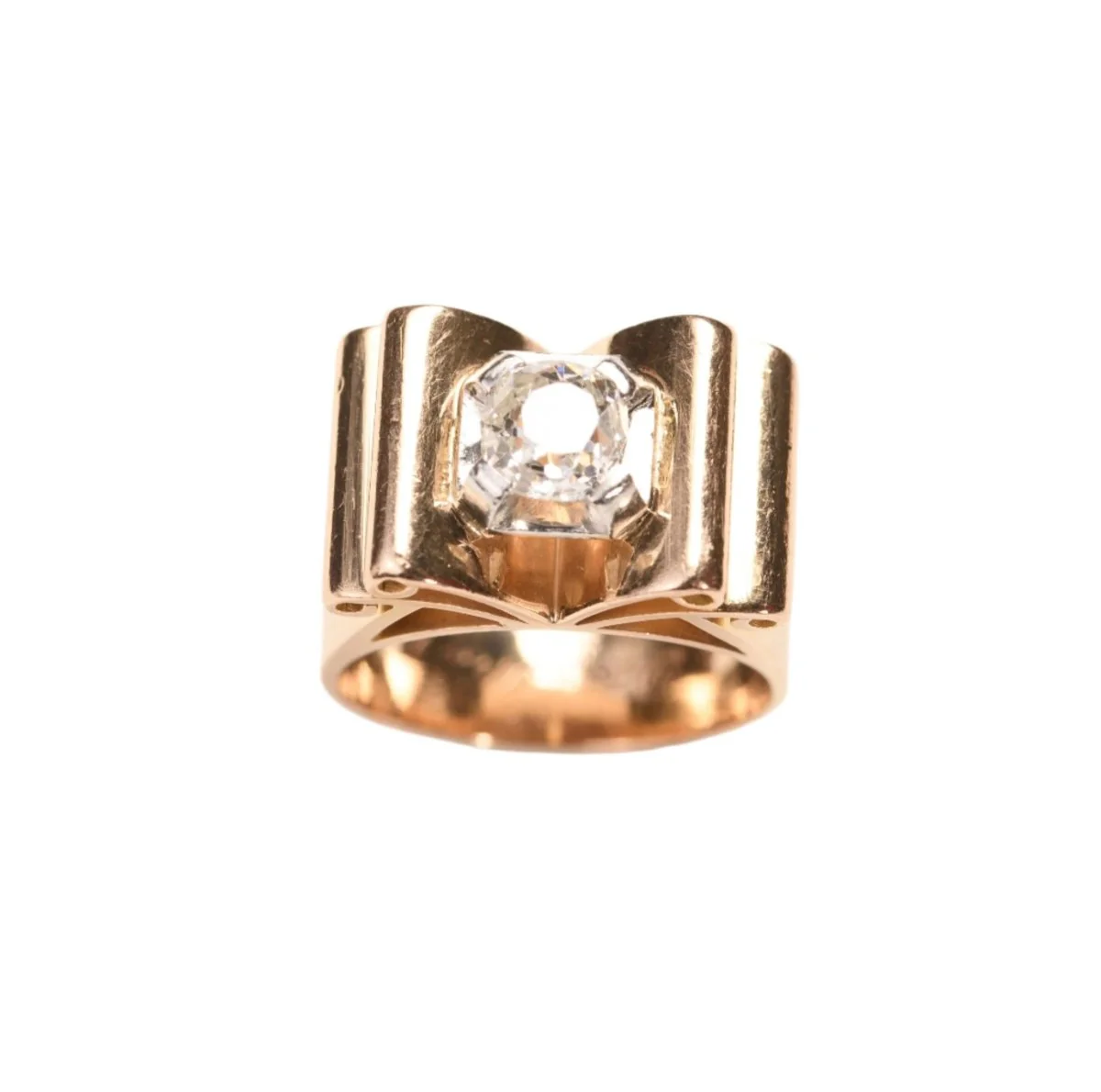 Bague Tank en or jaune, platine et diamants - Image 3