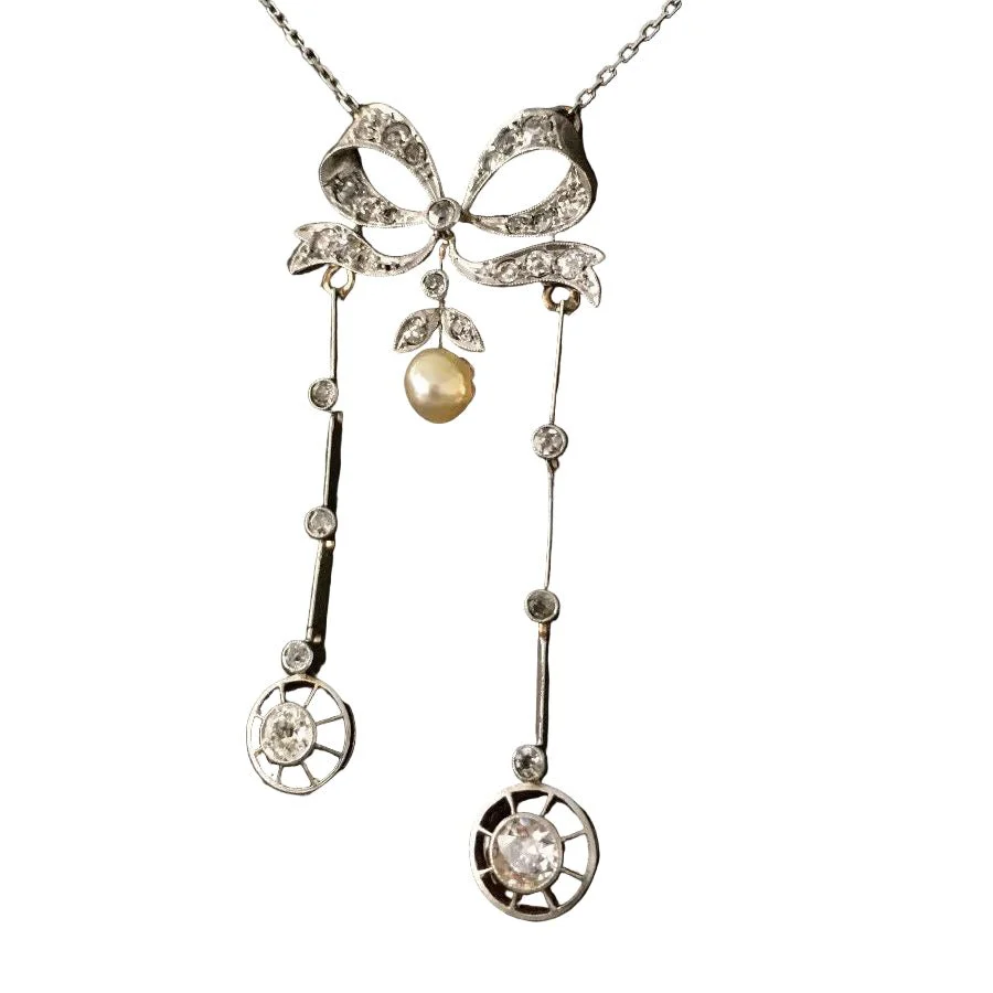 Collier Négligé en or jaune, or blanc, platine perle et diamants - Image 2