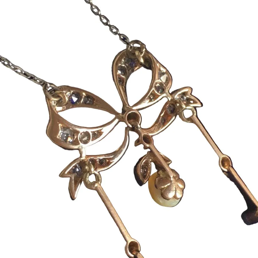 Collier Négligé en or jaune, or blanc, platine perle et diamants - Image 3