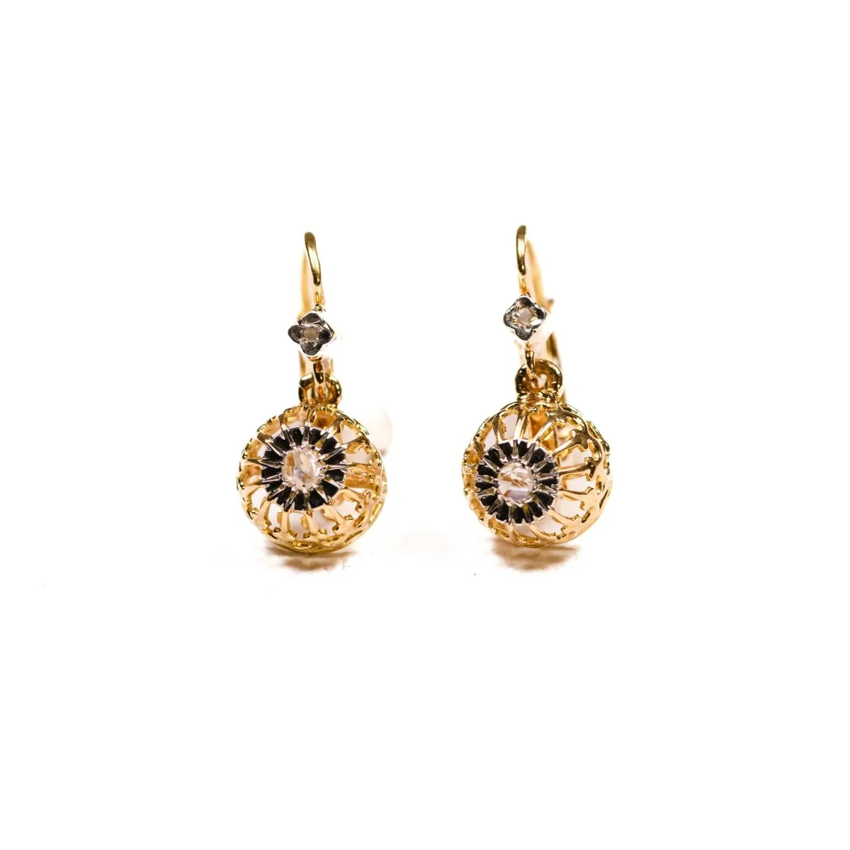 Boucles d'oreilles Dormeuses en or jaune et blanc et diamants