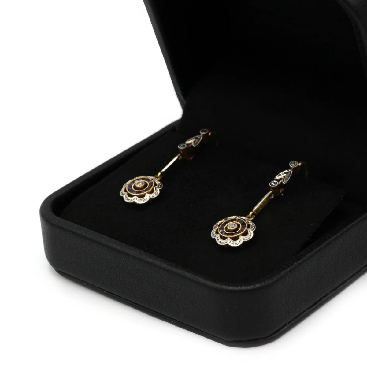 Boucles d'oreilles Dormeuses en or jaune, or blanc, saphirs et diamants - Image 4