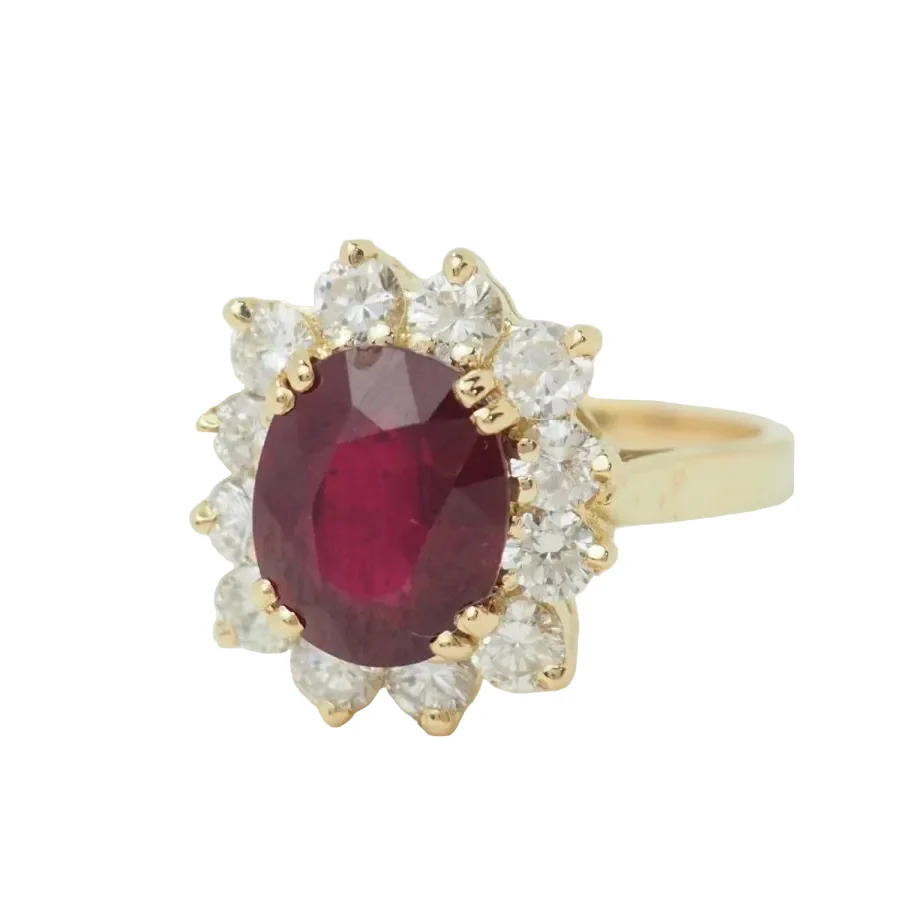 Bague Entourage en or jaune, rubis, et diamants - Image 3