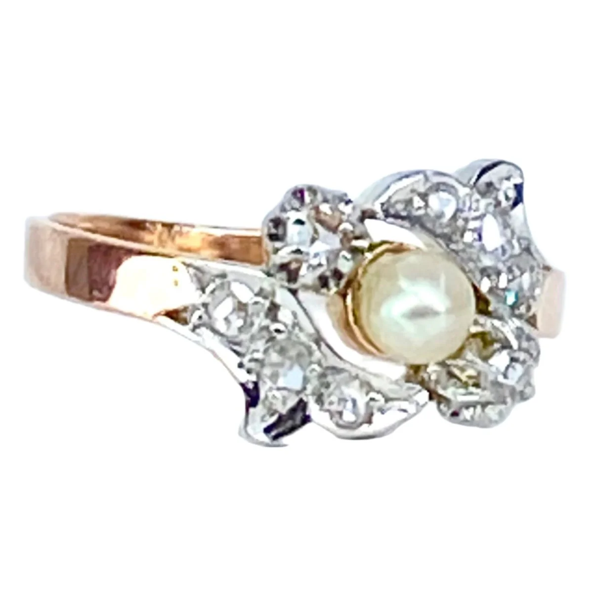 Bague en or rose, perle et diamants - Image 3