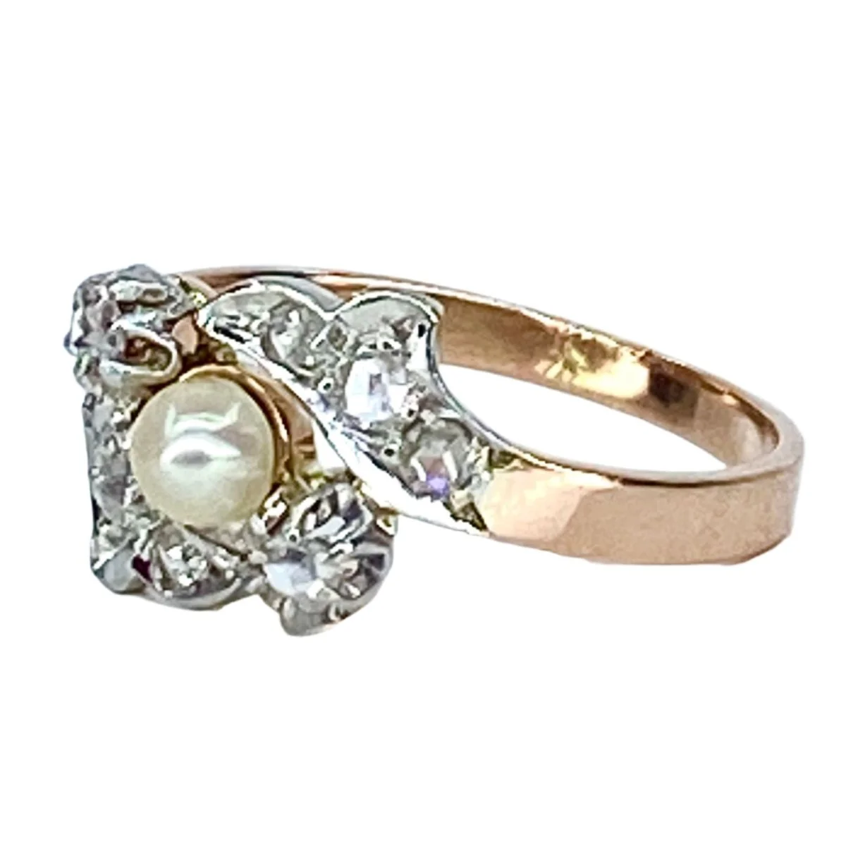 Bague en or rose, perle et diamants - Image 4
