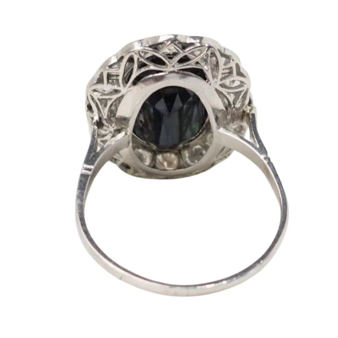 Bague Pompadour en platine saphir et diamants - Image 4