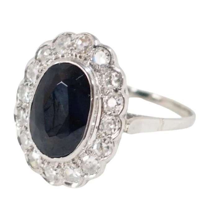 Bague Pompadour en platine saphir et diamants - Image 5