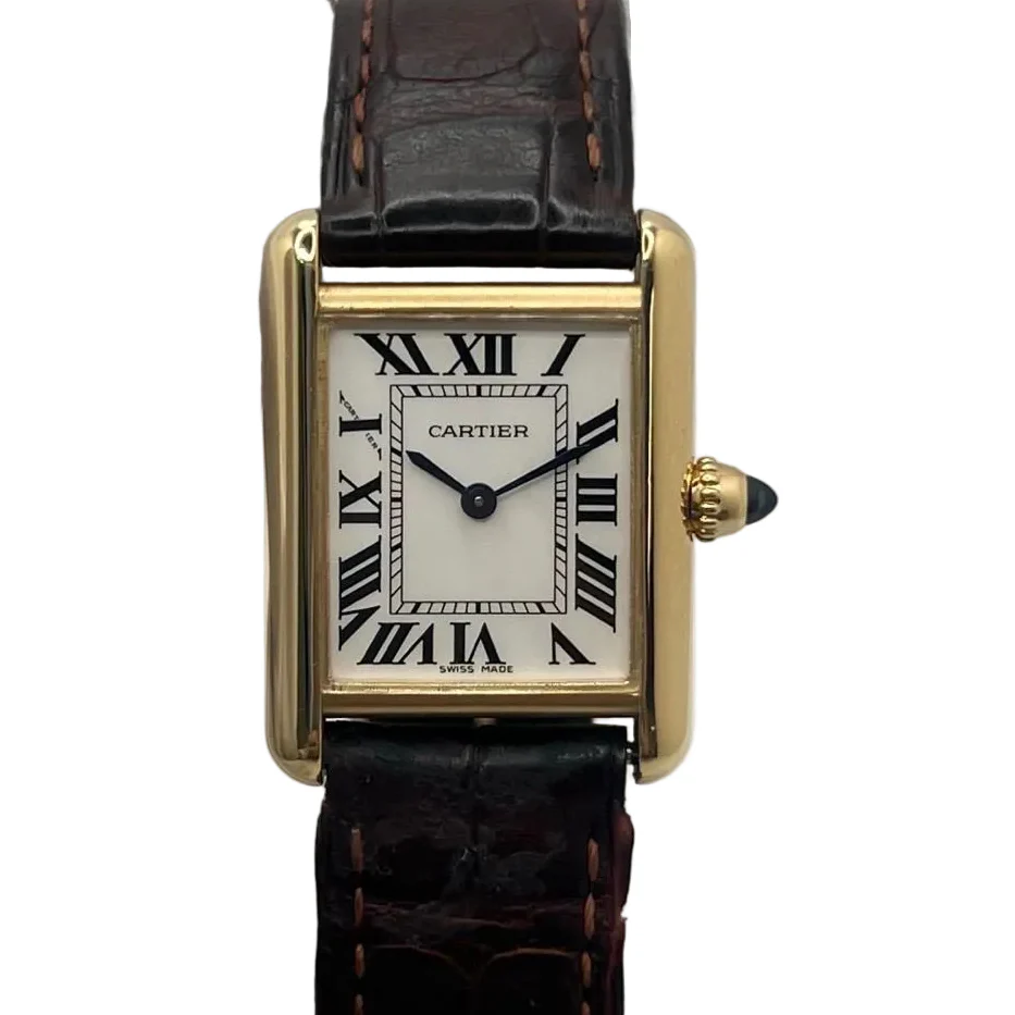 Montre CARTIER "Tank Louis" en or jaune, cuir et quartz
