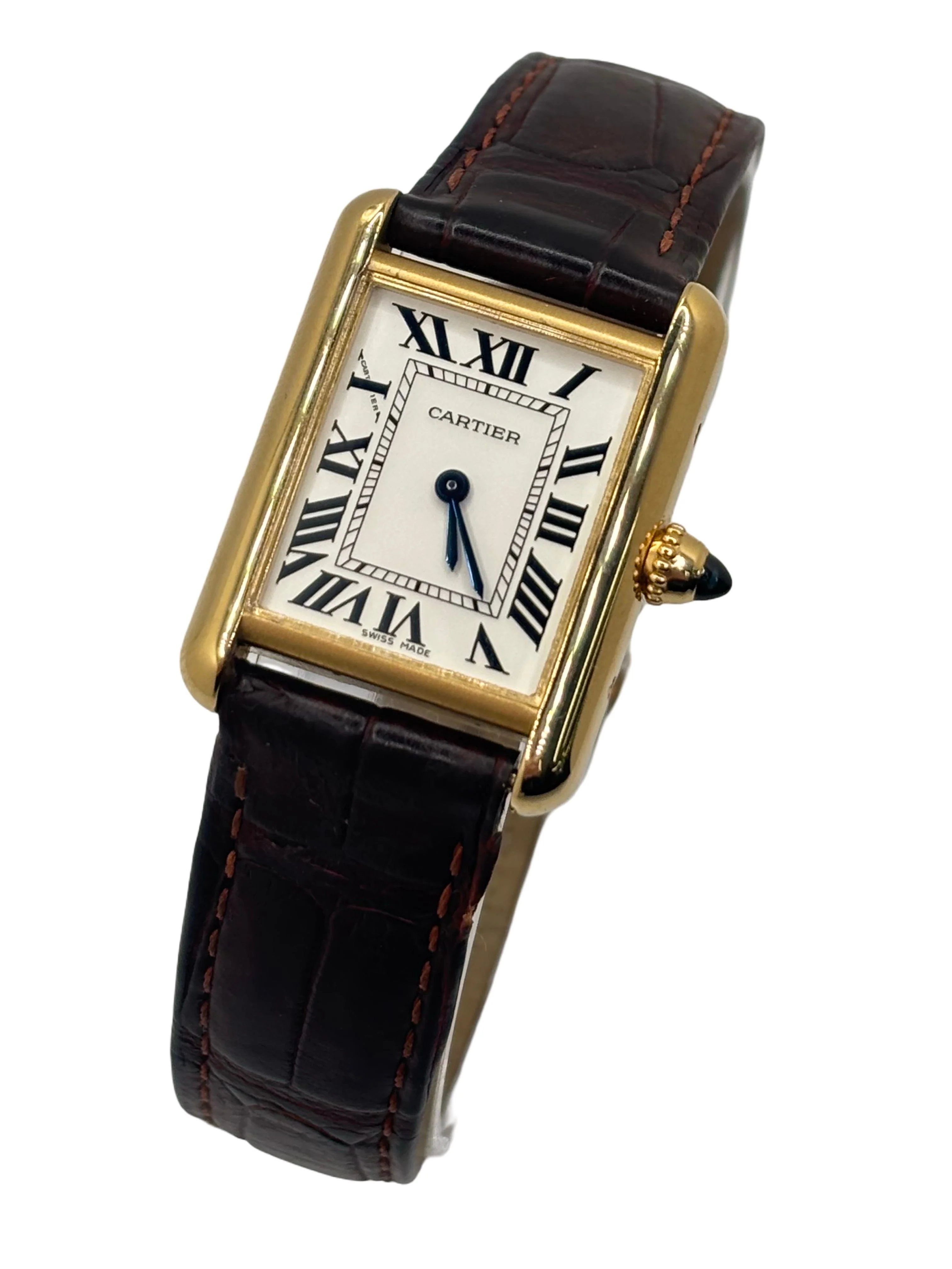 Montre CARTIER "Tank Louis" en or jaune, cuir et quartz - Image 2