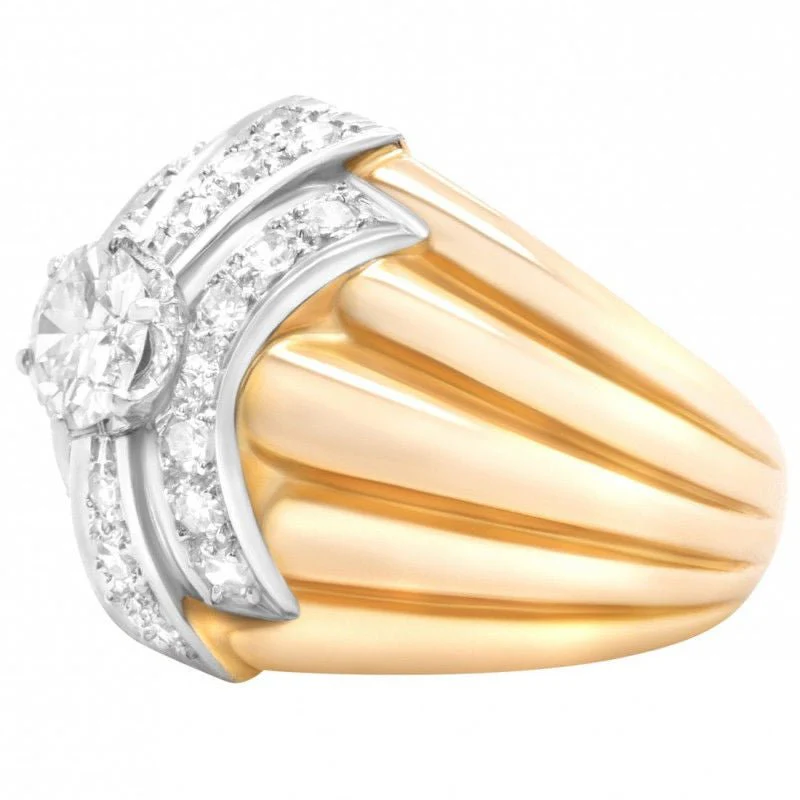 Bague Godronné or jaune diamants - Image 3