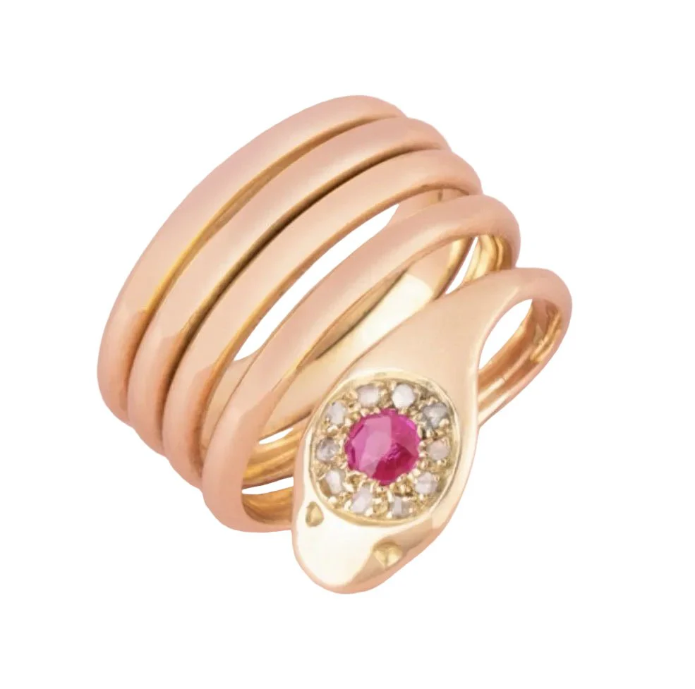 Bague Bandeau en or rose, rubis et diamants - Image 4