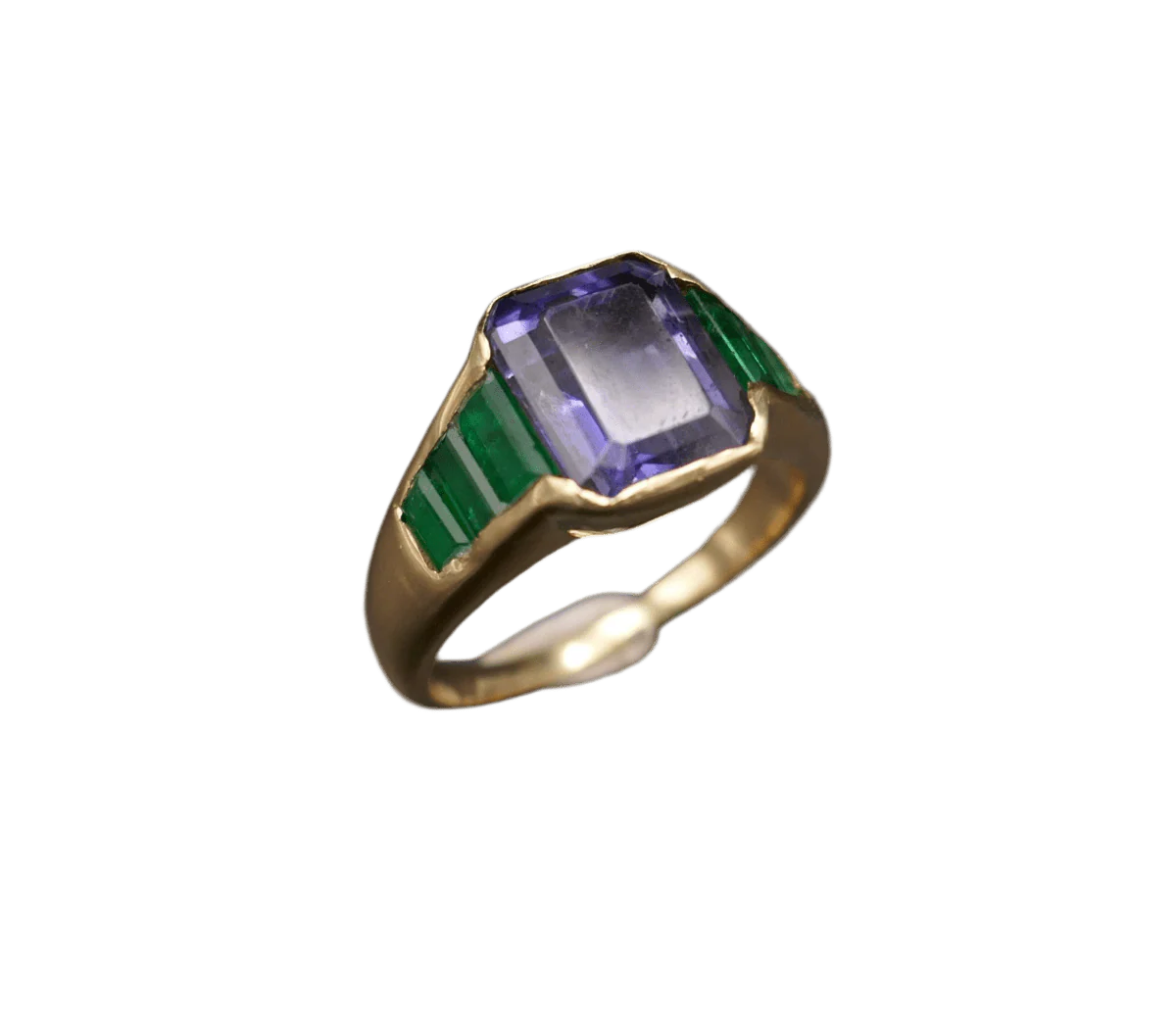 Bague en or jaune, iolite et émeraudes - Image 3