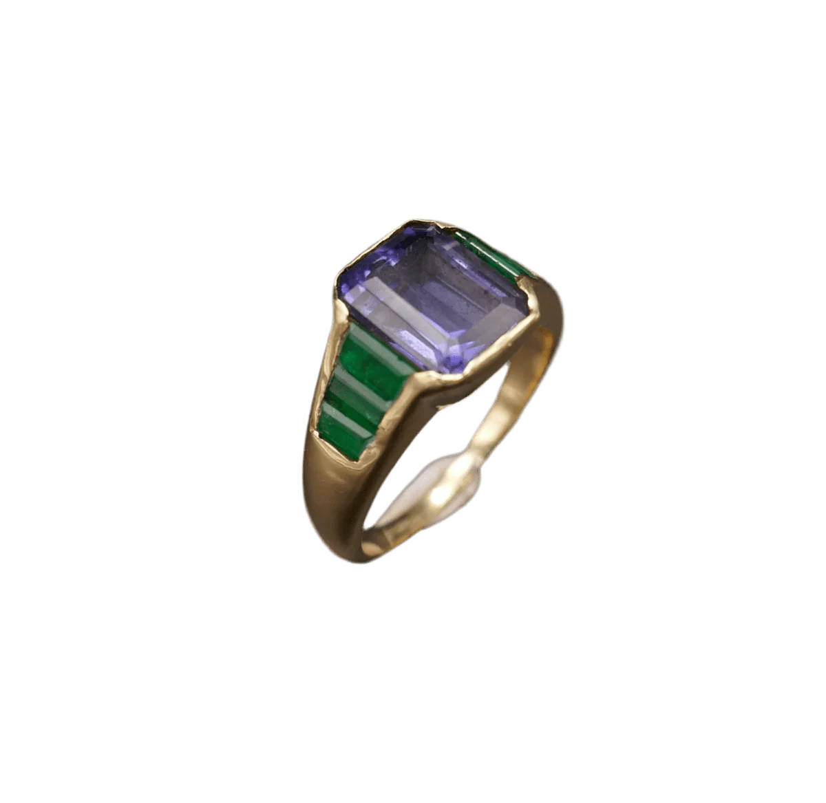 Bague en or jaune, iolite et émeraudes - Image 4