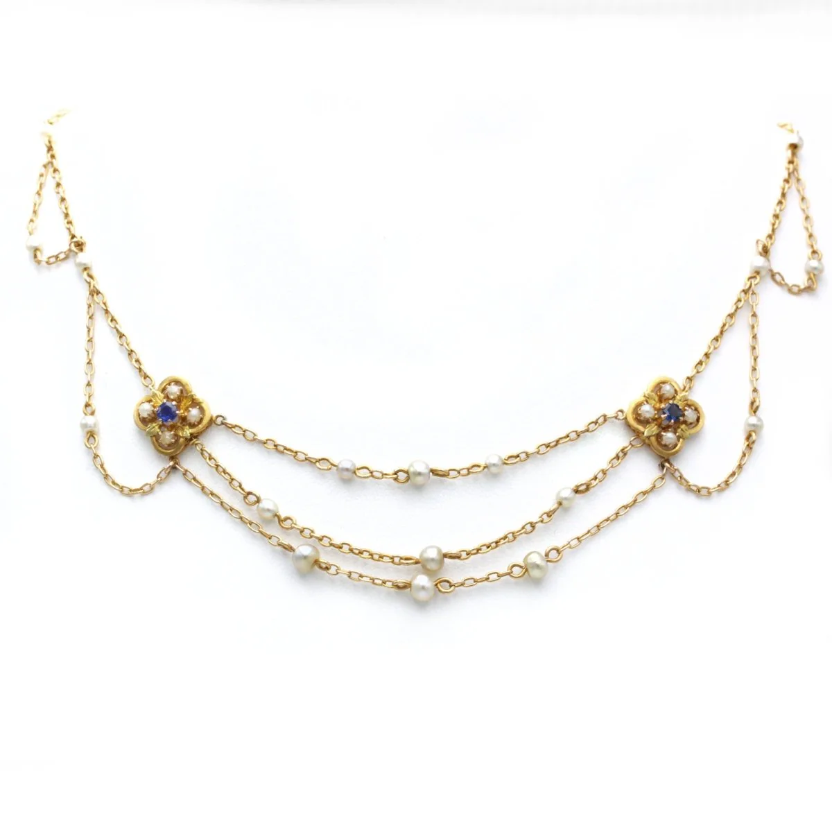 Collier Draperie - Or, Perles fines & Saphirs