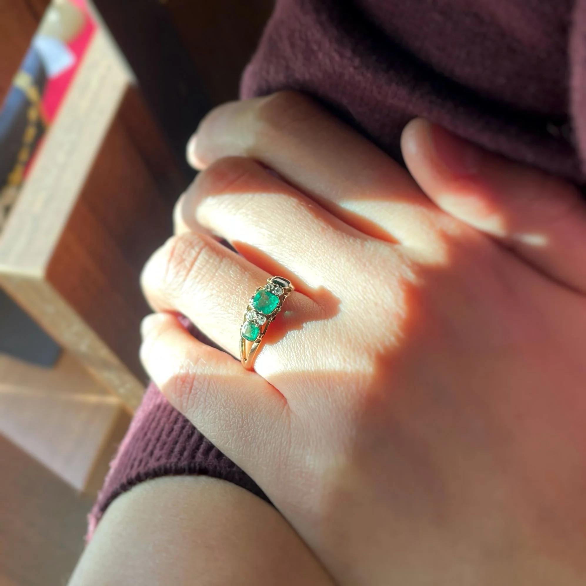 Bague - Or, Diamants, Emeraudes - Image 4