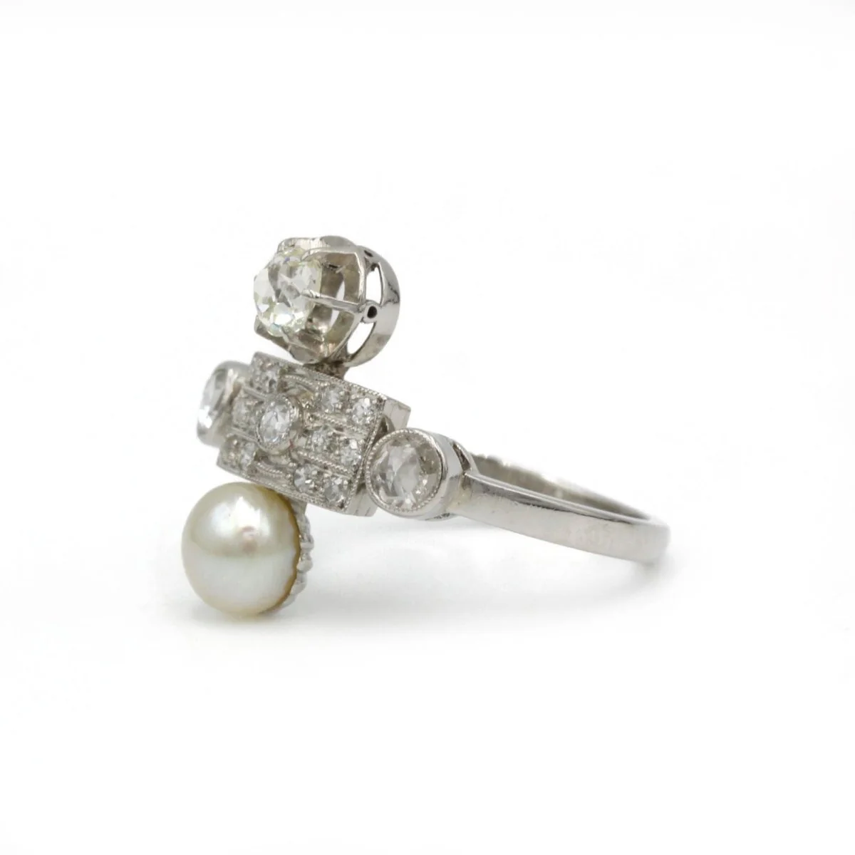 Bague - Or blanc, perles et diamants - Image 2