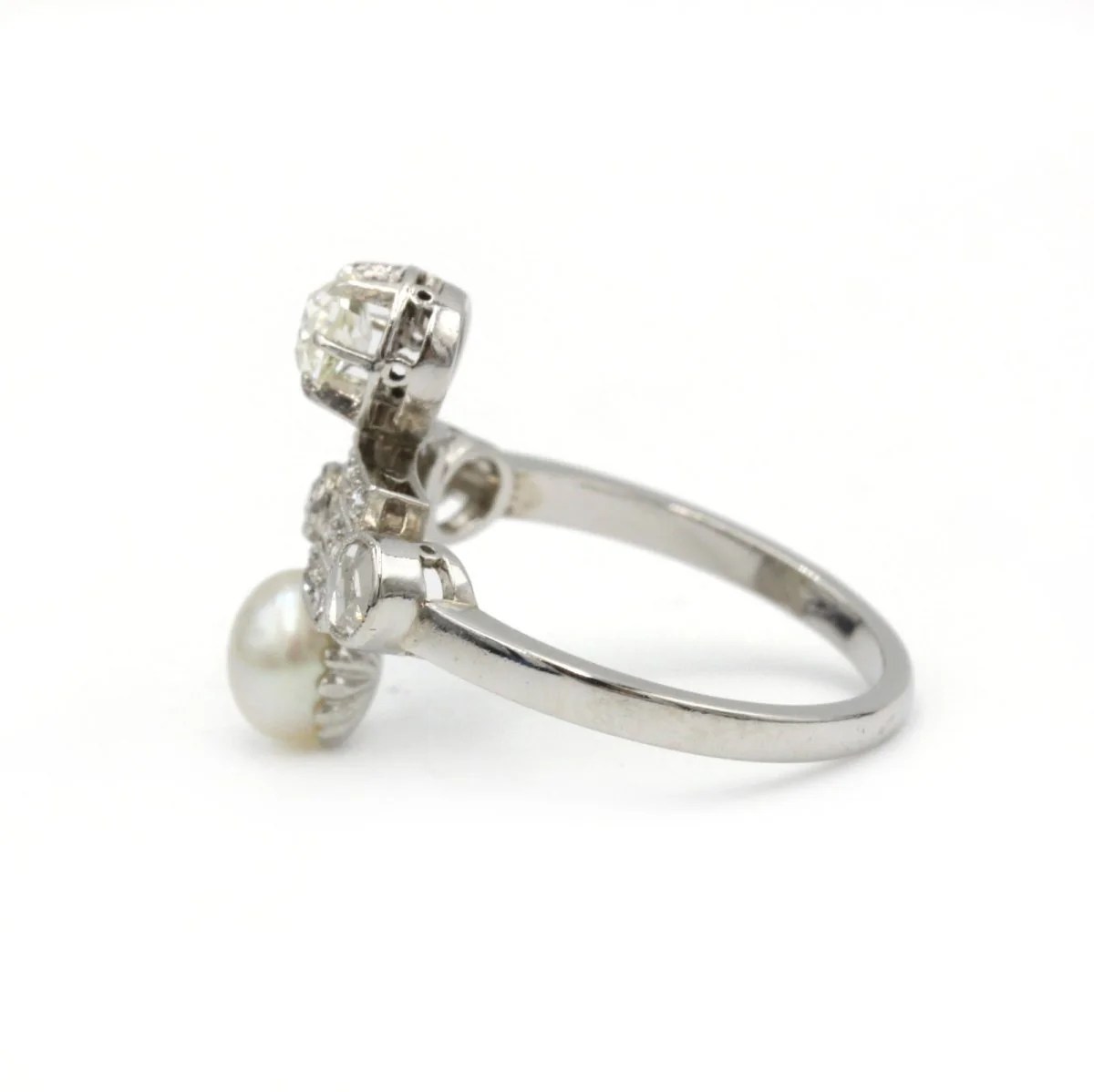 Bague - Or blanc, perles et diamants - Image 3